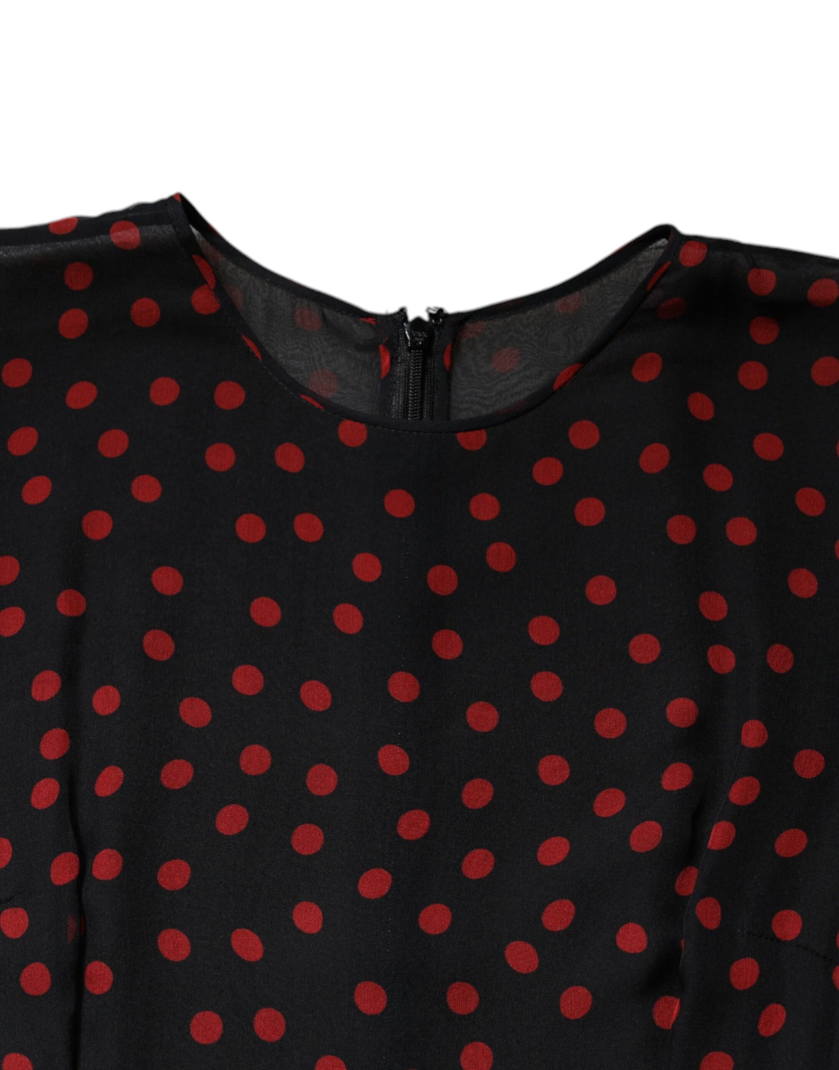 Schwarz-rotes Midikleid aus Seide mit Polka Dots