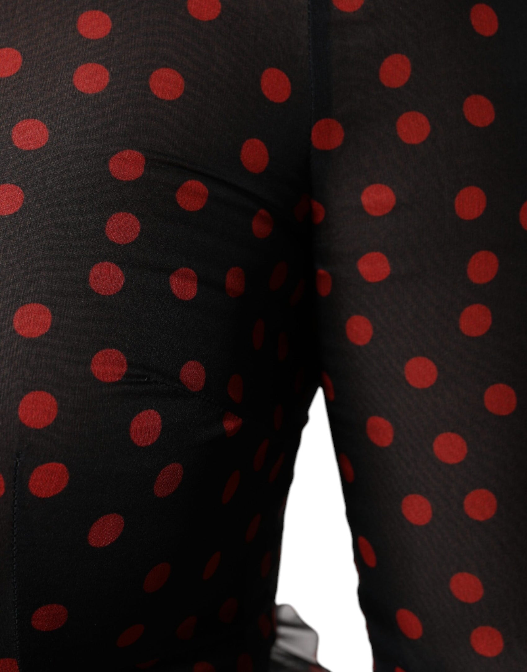 Schwarz-rotes Midikleid aus Seide mit Polka Dots