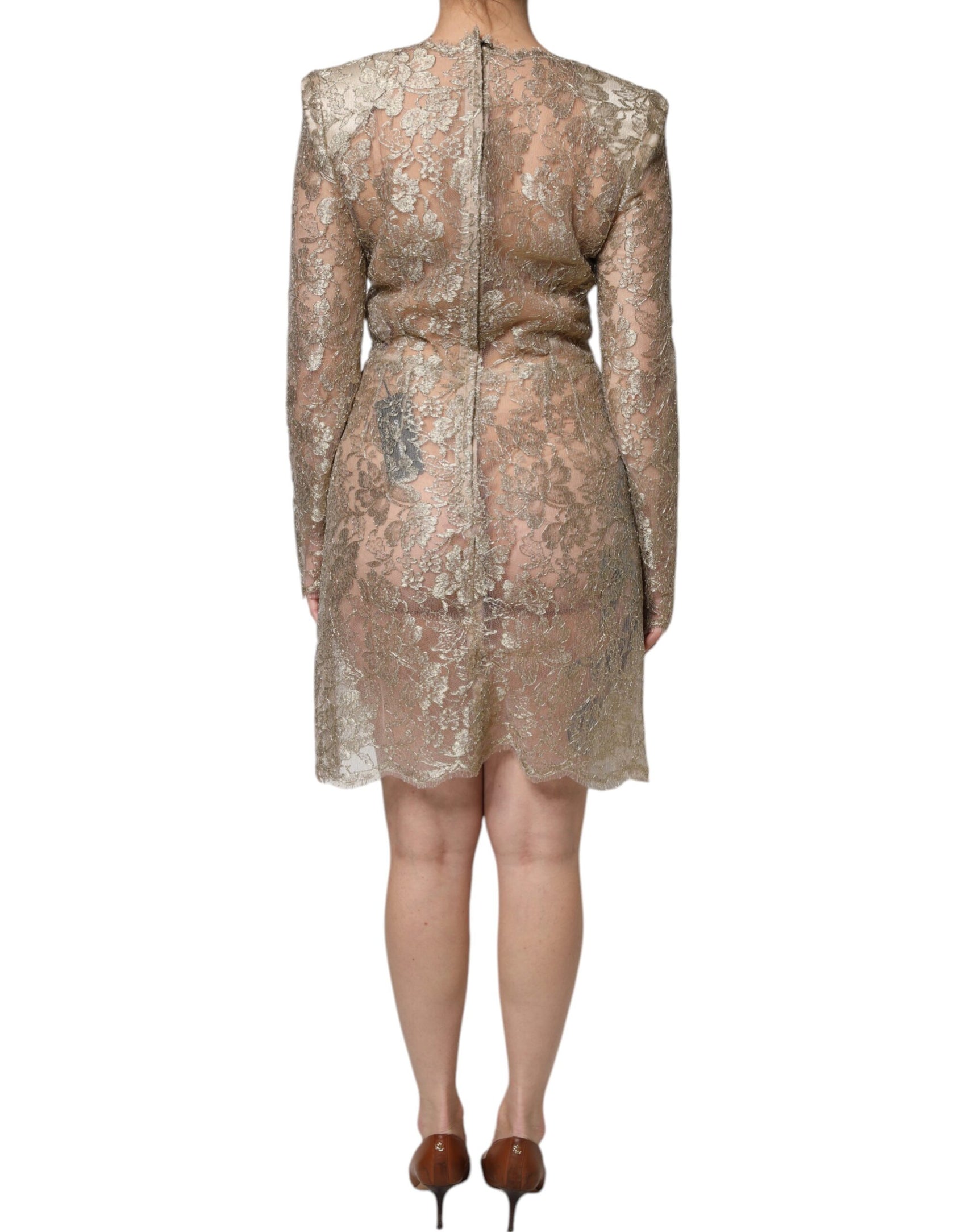 Goldfarbenes A-Linien-Etui-Minikleid mit floraler Spitze