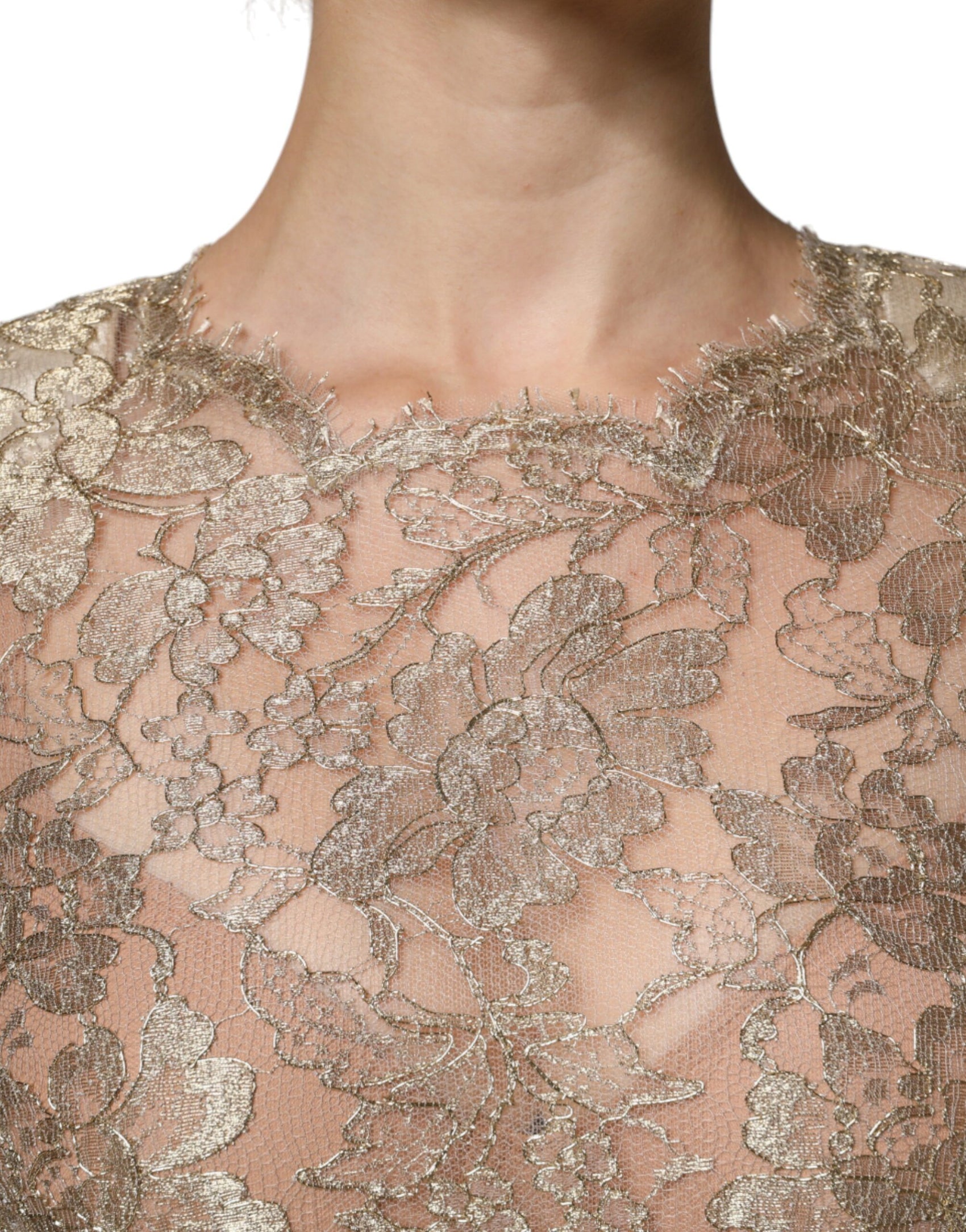 Goldfarbenes A-Linien-Etui-Minikleid mit floraler Spitze