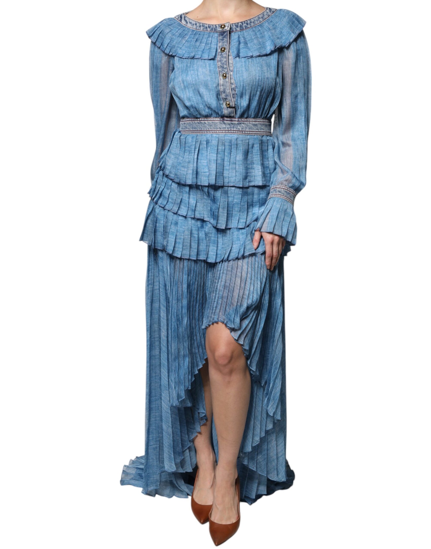 Blaues, mehrlagiges Langarmkleid