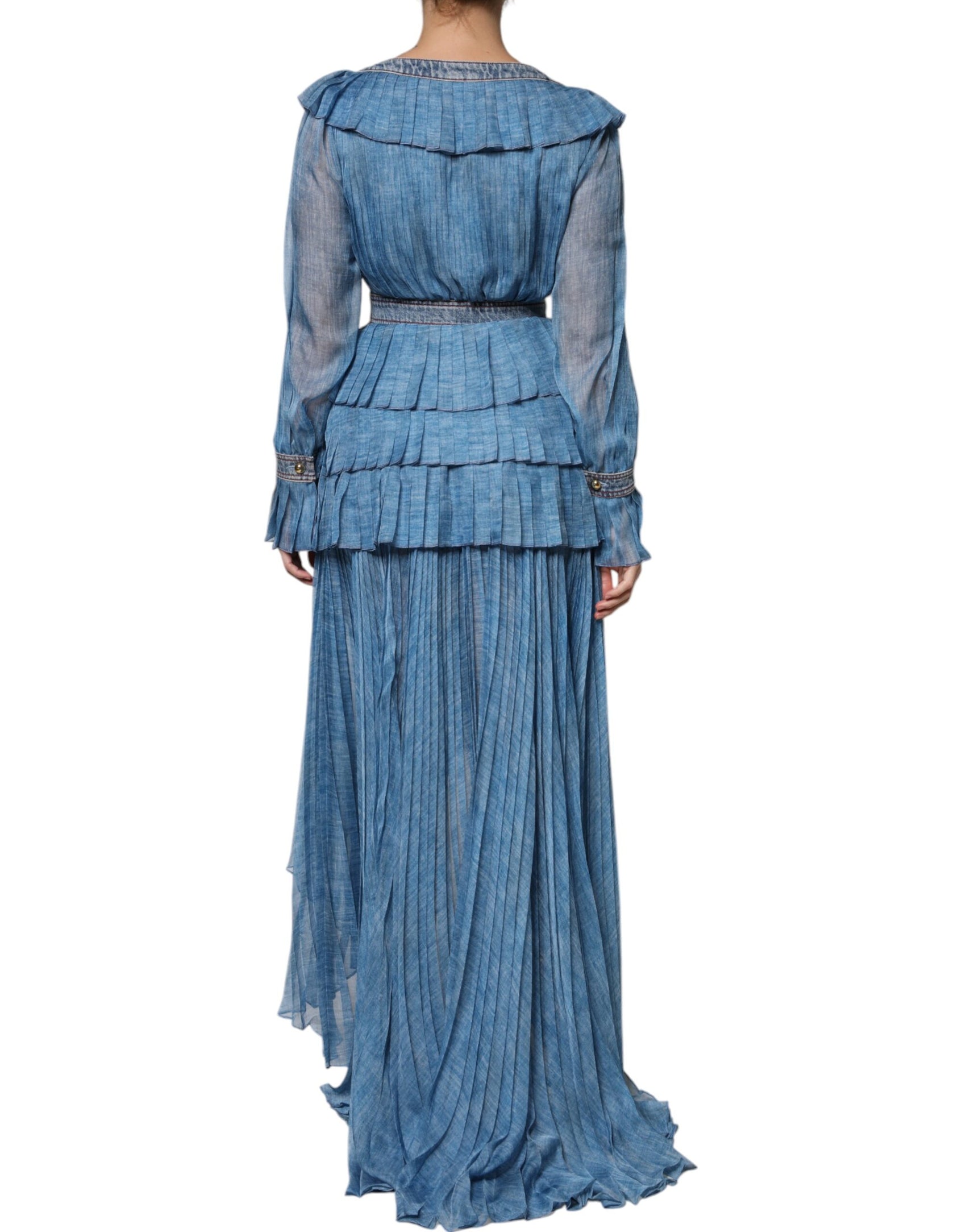 Blaues, mehrlagiges Langarmkleid