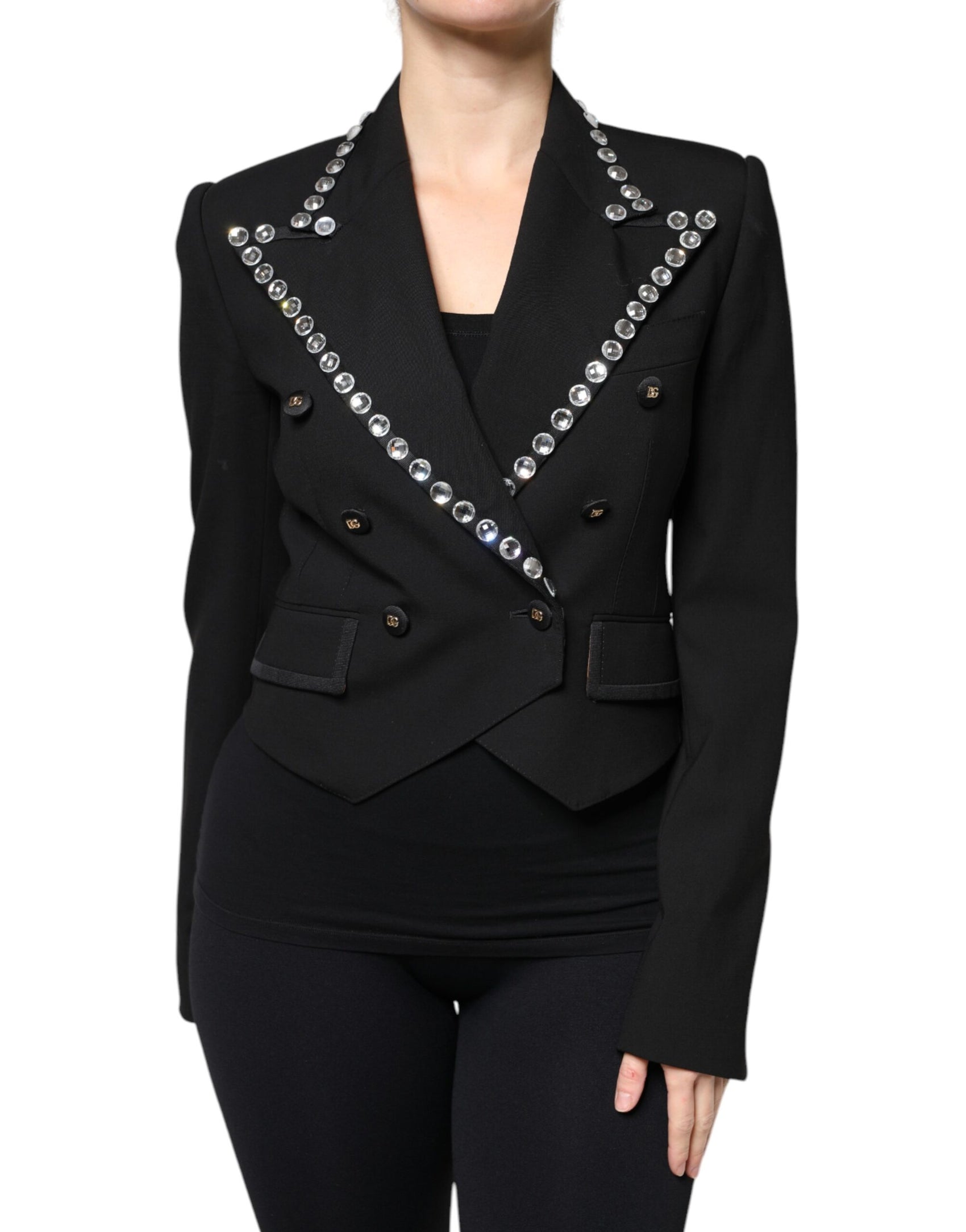 Schwarze, zweireihige Blazerjacke mit Kristallen