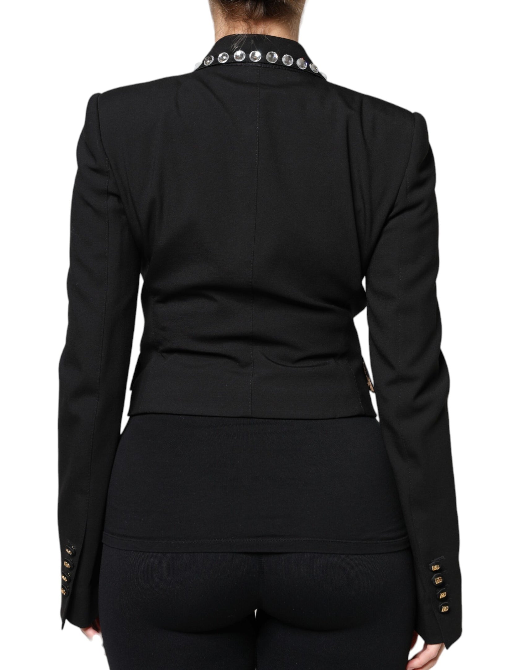 Schwarze, zweireihige Blazerjacke mit Kristallen