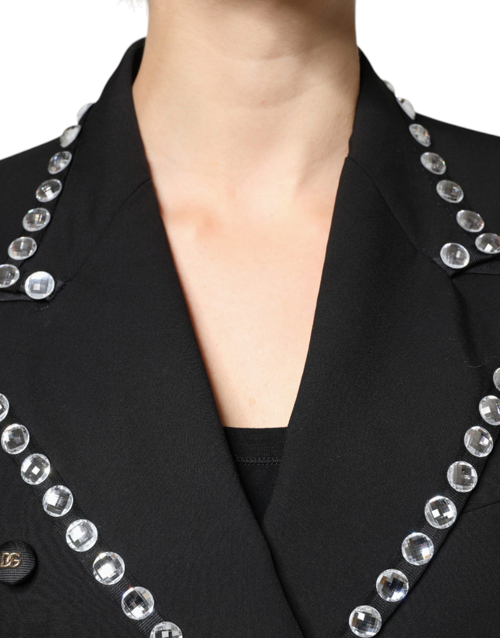 Schwarze, zweireihige Blazerjacke mit Kristallen
