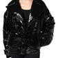 Black Polyester Button Down Blouson Jacket