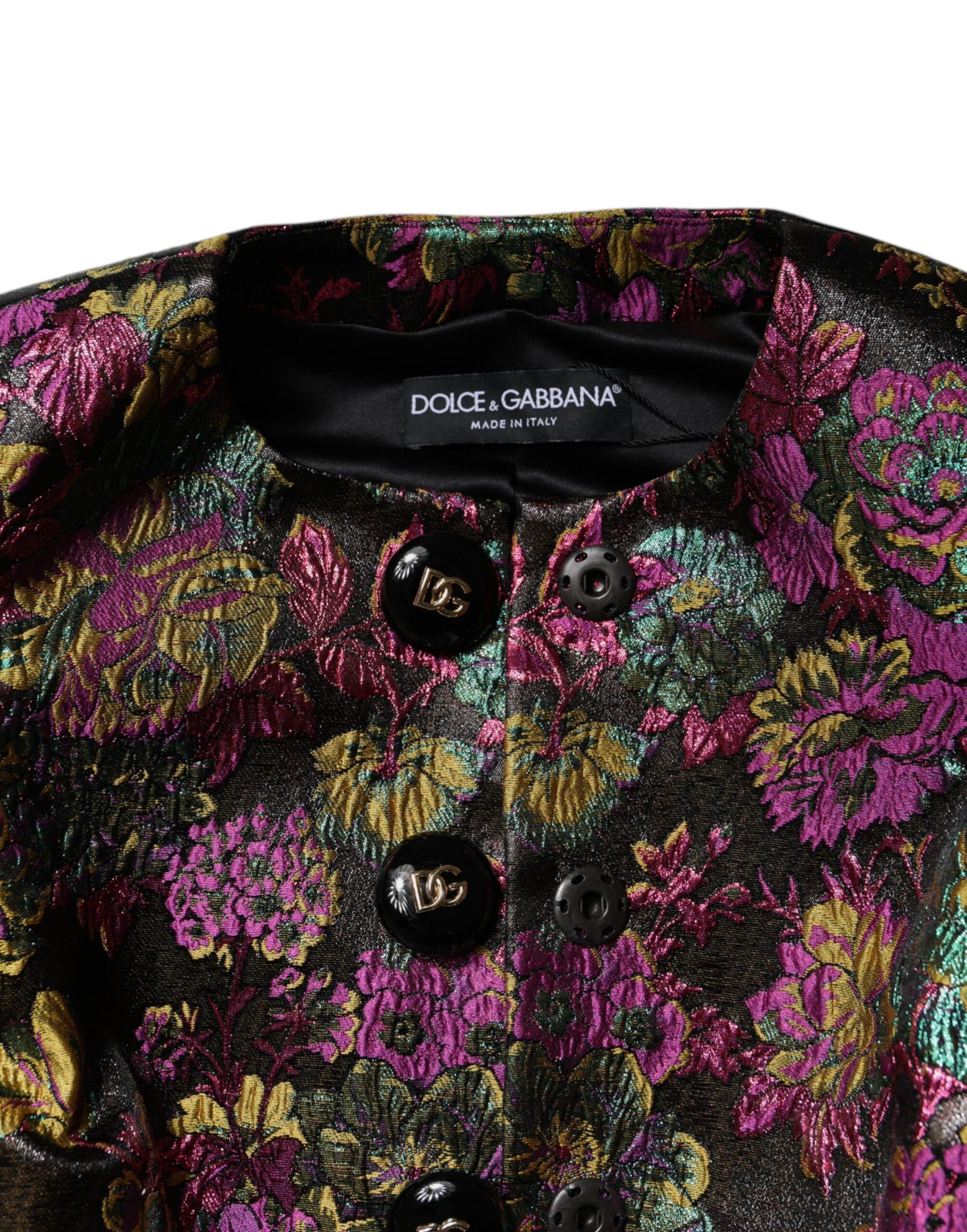 Kurze, mehrfarbige Jacquard-Jacke mit Blumenmuster