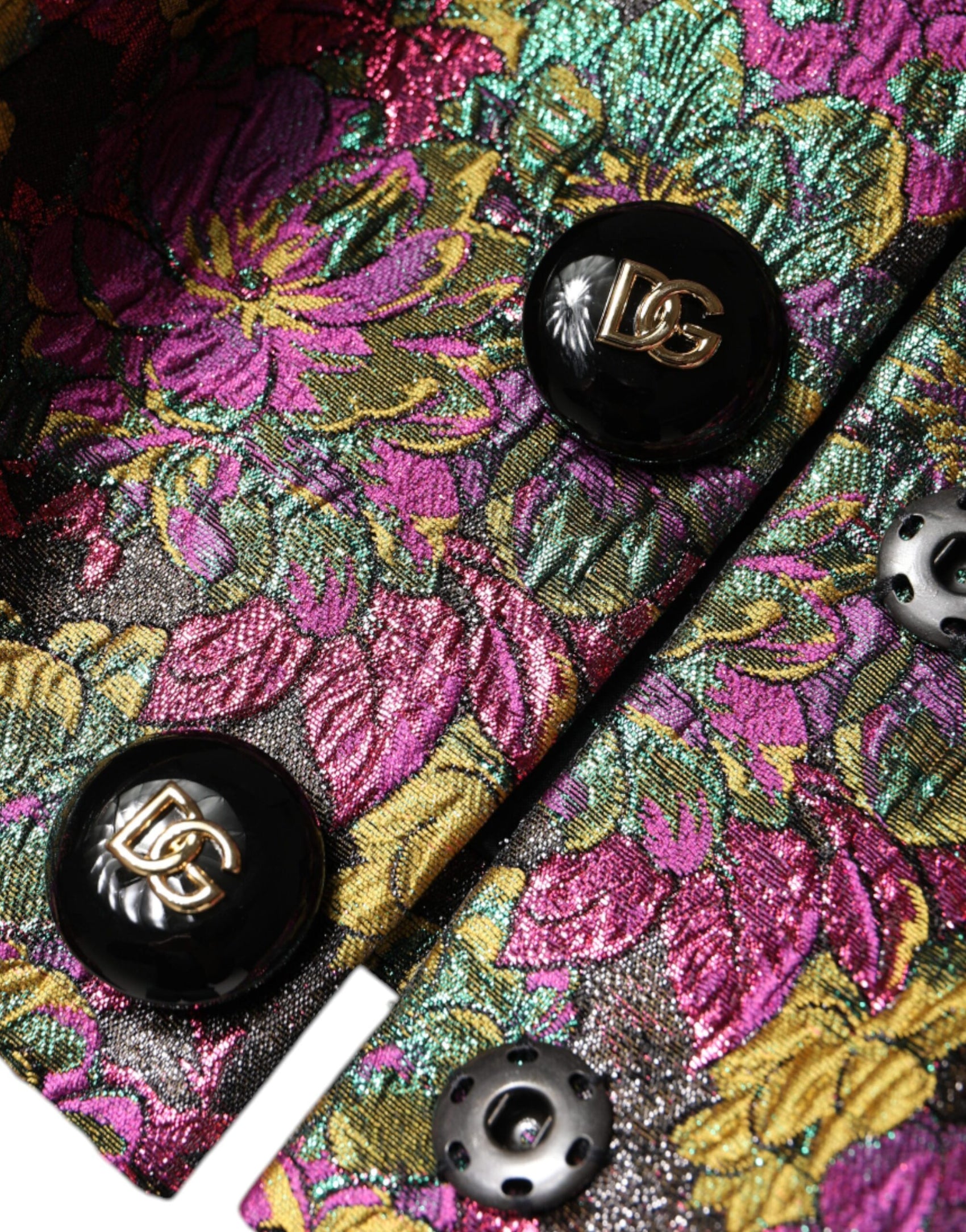 Kurze, mehrfarbige Jacquard-Jacke mit Blumenmuster