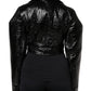 Black Leather Cropped Long Sleeve Coat Jacket