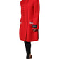 Red Jacquard Wool Women Trenchcoat Jacket