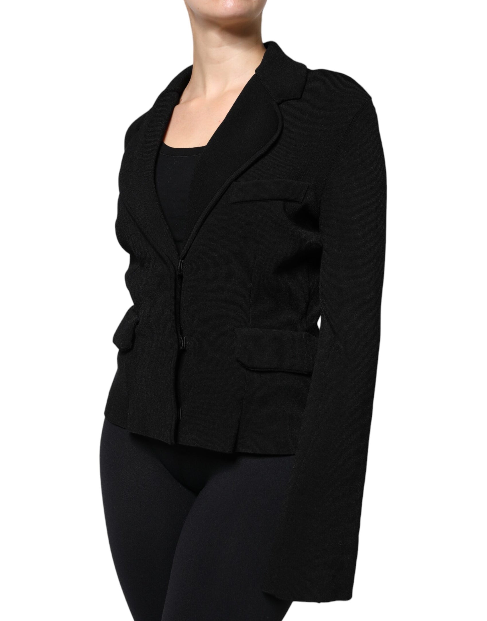 Schwarze einreihige Blazerjacke aus Viskose
