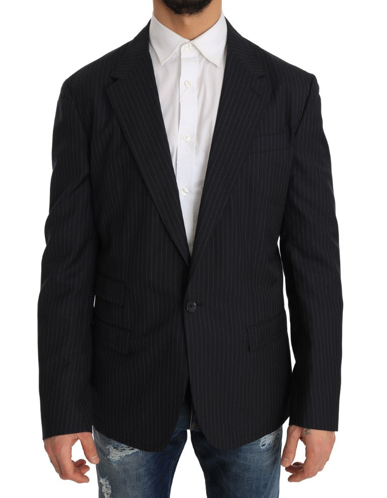 Elegante blazer in lana e seta a righe slim fit