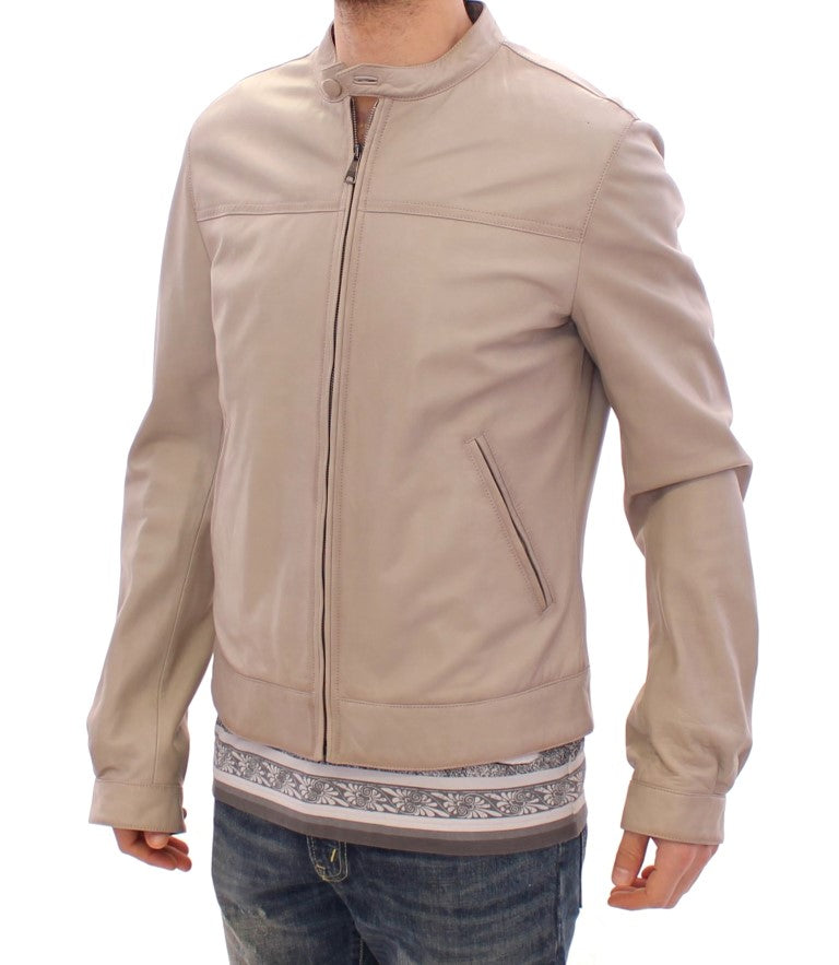 Elegante beige Leder-Lammfelljacke