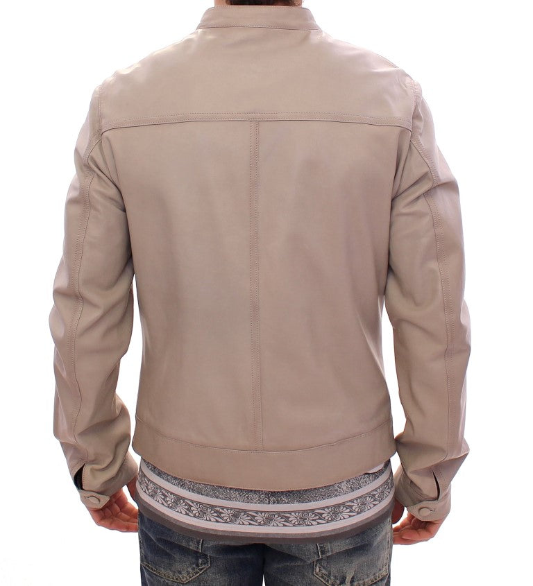 Elegante beige Leder-Lammfelljacke