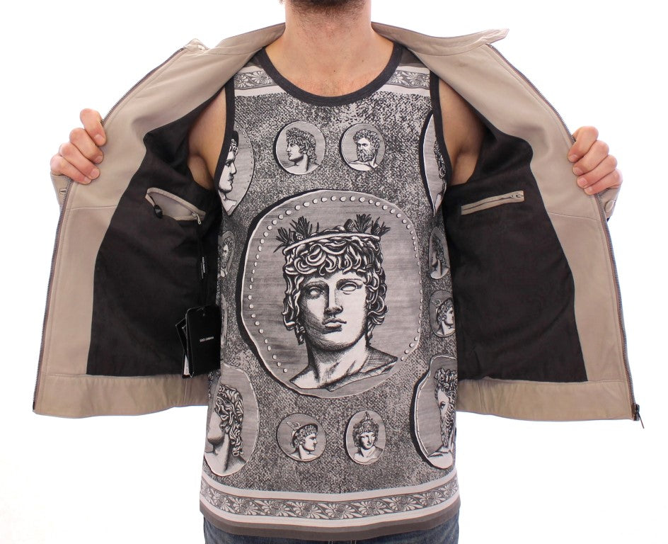 Elegante beige Leder-Lammfelljacke