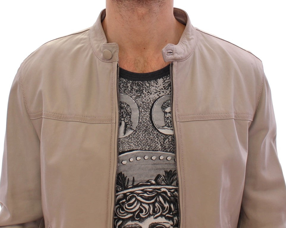 Elegante beige Leder-Lammfelljacke