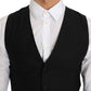 Sleek Black Wool Blend Formal Vest