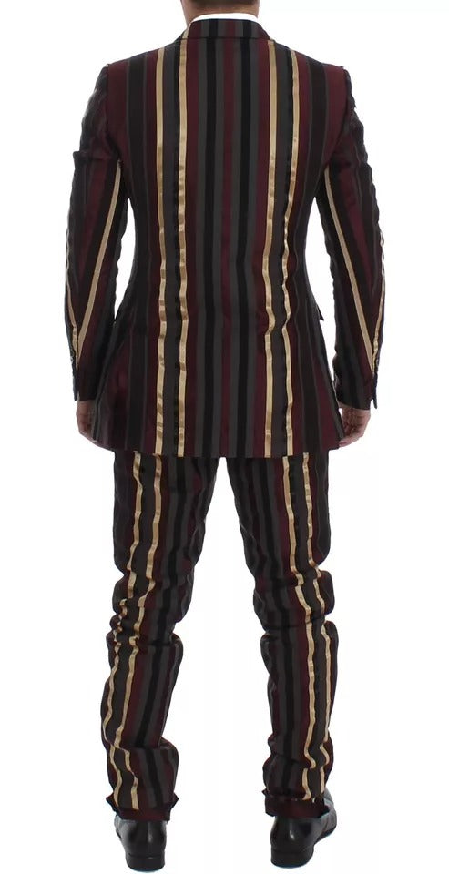 Mehrfarbig gestreifter 3-teiliger Slim Fit Westeanzug