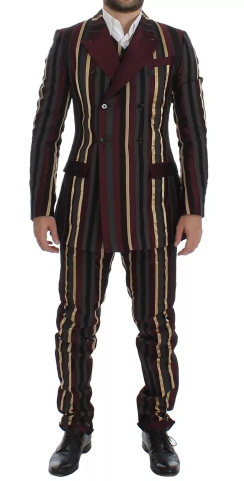 Mehrfarbig gestreifter 3-teiliger Slim Fit Westeanzug