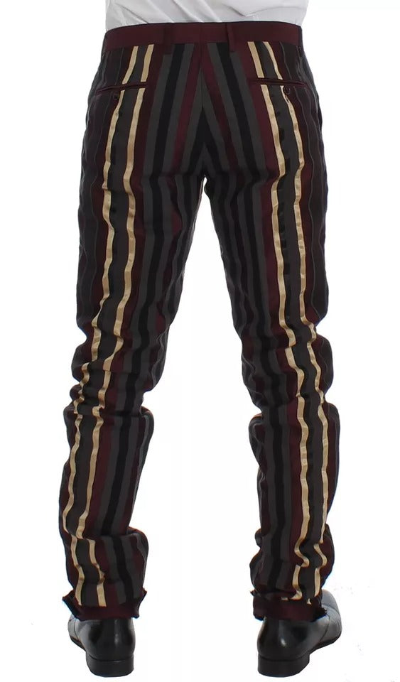 Mehrfarbig gestreifter 3-teiliger Slim Fit Westeanzug