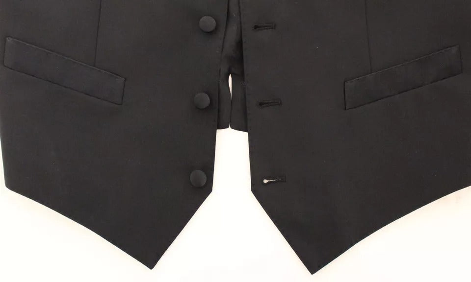 Schwarzes Woll-Seidenkleid, Weste, Jacke