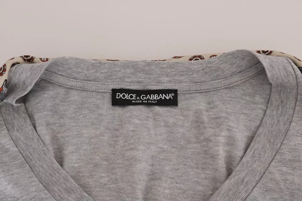 T-shirt con sciarpa in seta e gufo in cotone grigio