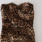 Abito lungo in chiffon di seta leopardato marrone con arricciature a sirena