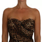 Abito lungo in chiffon di seta leopardato marrone con arricciature a sirena
