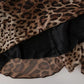 Abito lungo in chiffon di seta leopardato marrone con arricciature a sirena