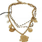 Gold Brass Crystal Floral Statement Charms Necklace