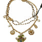 Gold Brass Crystal Floral Statement Charms Necklace