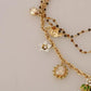 Gold Brass Crystal Floral Statement Charms Necklace