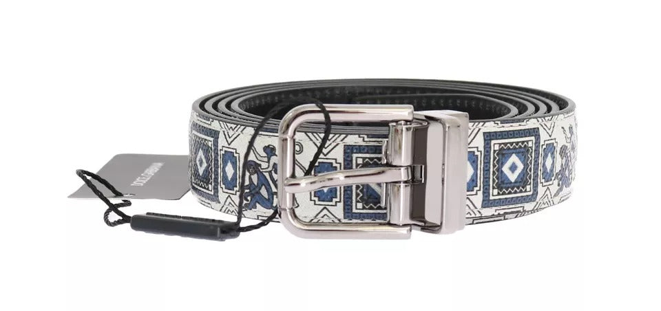 Set regalo con cintura in pelle e papillon in seta blu bianco