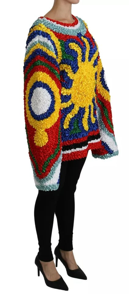 Mehrfarbiger Blusenpullover mit Rüschen