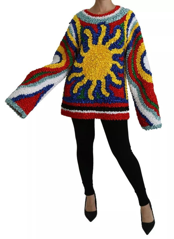 Mehrfarbiger Blusenpullover mit Rüschen