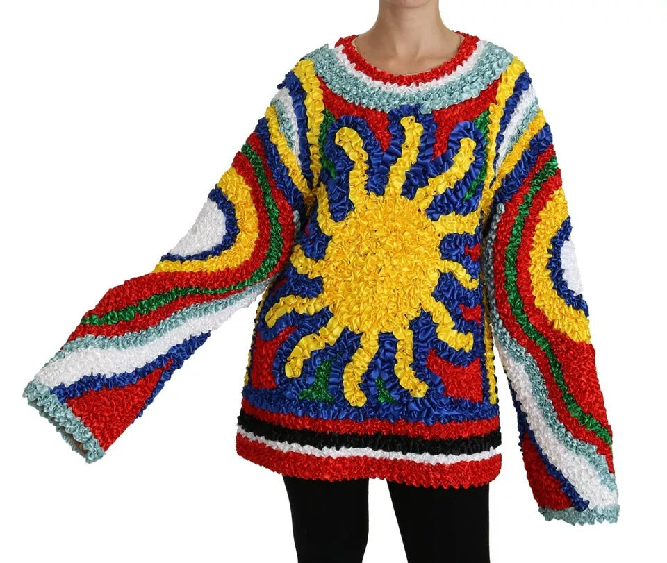 Mehrfarbiger Blusenpullover mit Rüschen