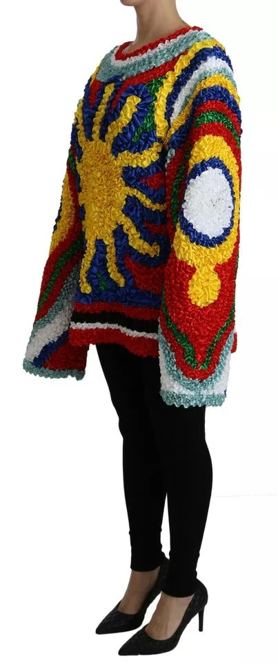 Mehrfarbiger Blusenpullover mit Rüschen
