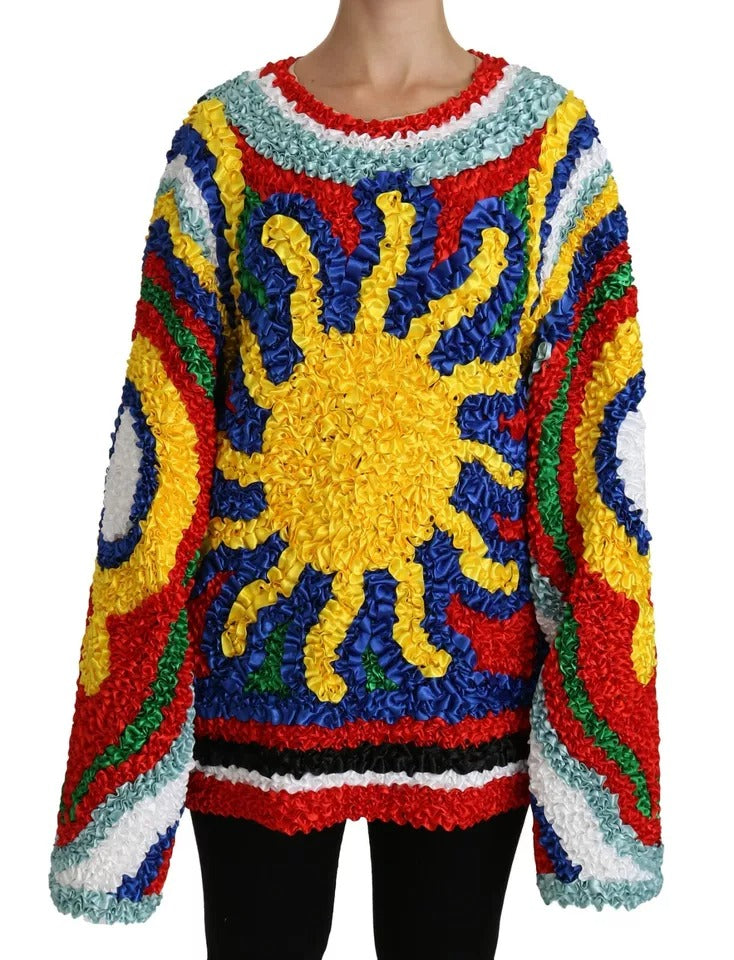 Mehrfarbiger Blusenpullover mit Rüschen