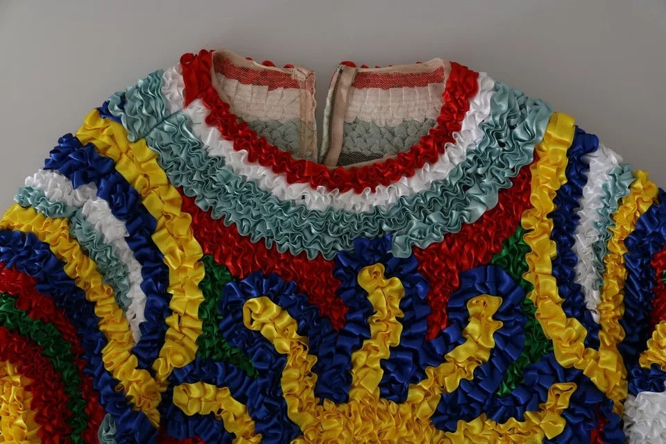 Mehrfarbiger Blusenpullover mit Rüschen