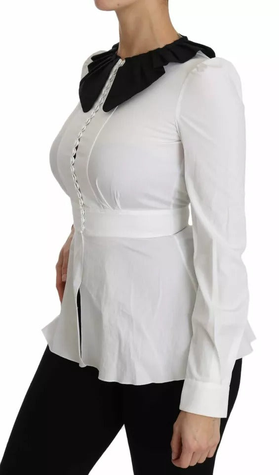 Nero Bianco Bottoni decorativi Top Camicia Camicetta