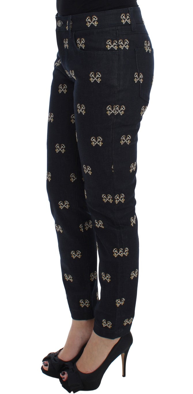 Elegante Slim Fit Jeans aus besticktem Denim