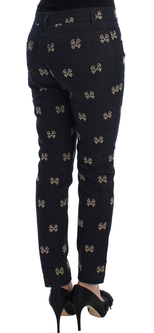 Elegante Slim Fit Jeans aus besticktem Denim