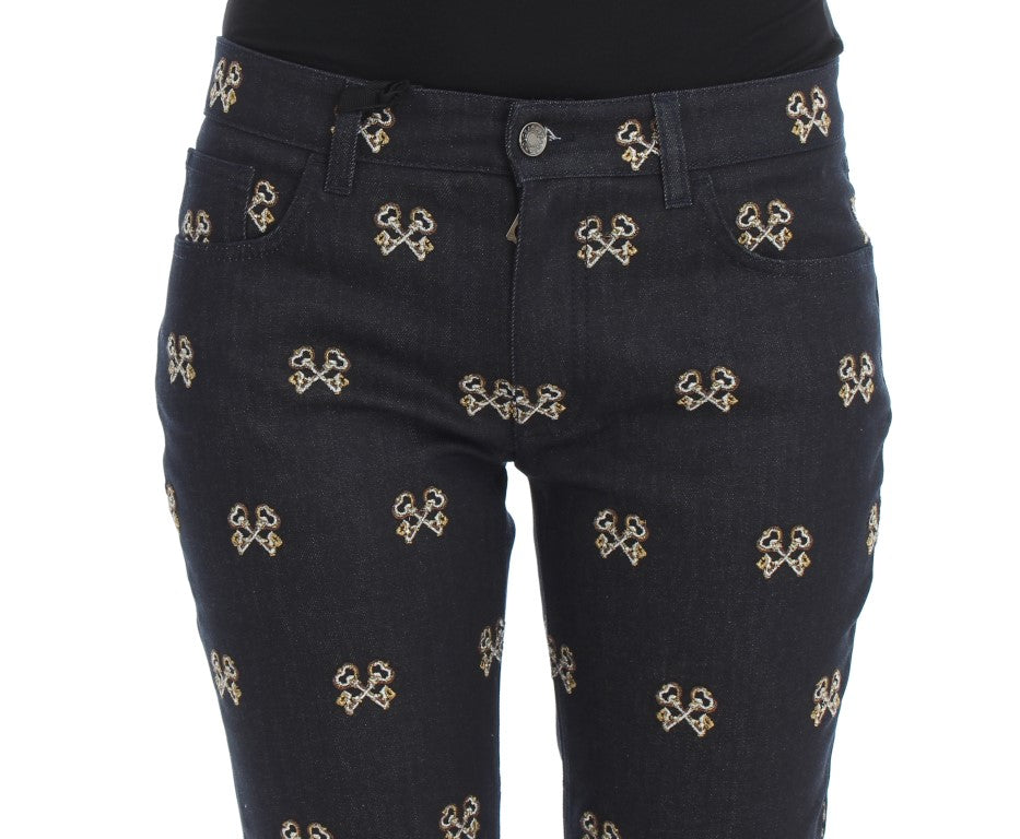 Elegante Slim Fit Jeans aus besticktem Denim