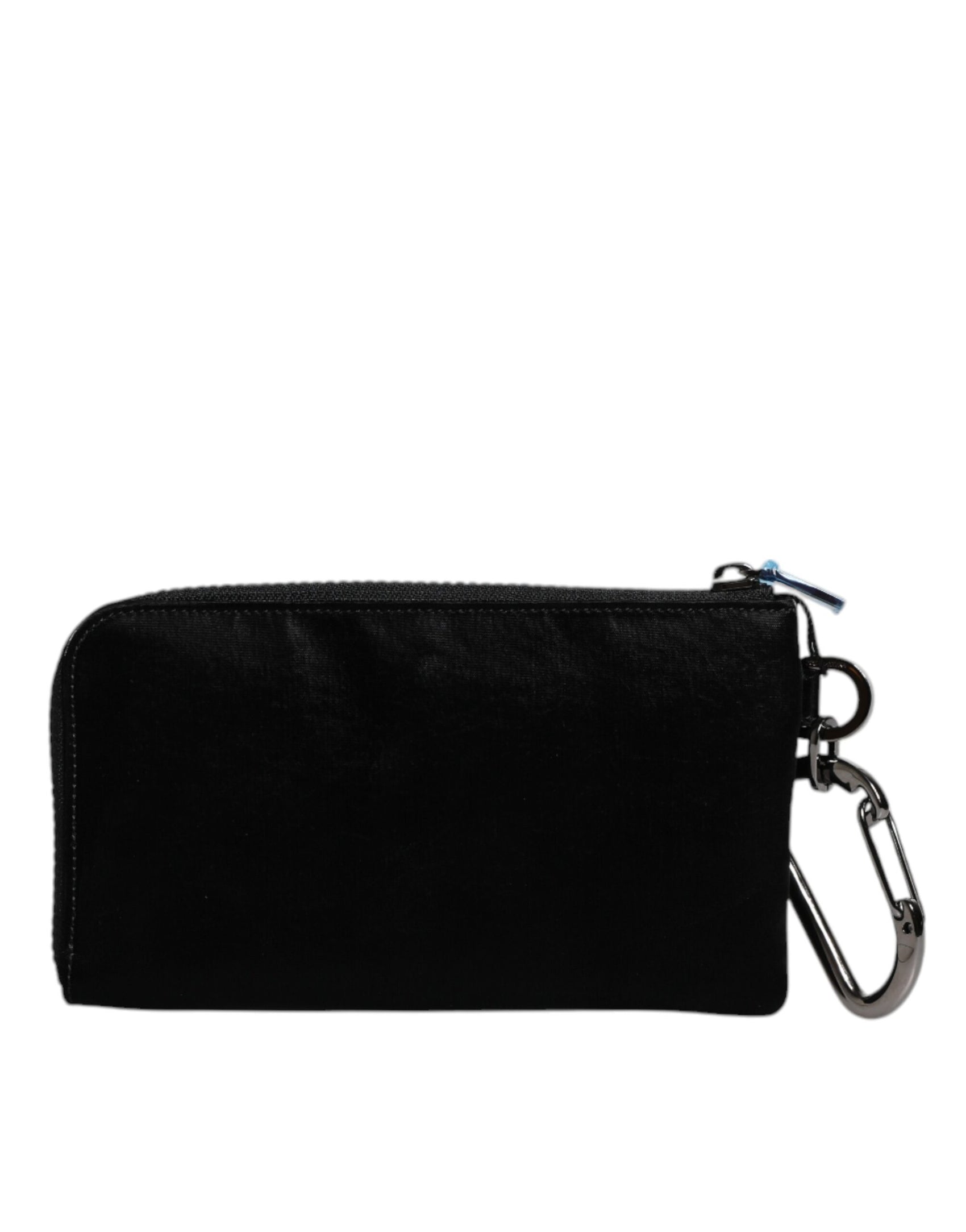 Schwarze Clutch aus Nylon mit Logo-Schild und Schlüsselring