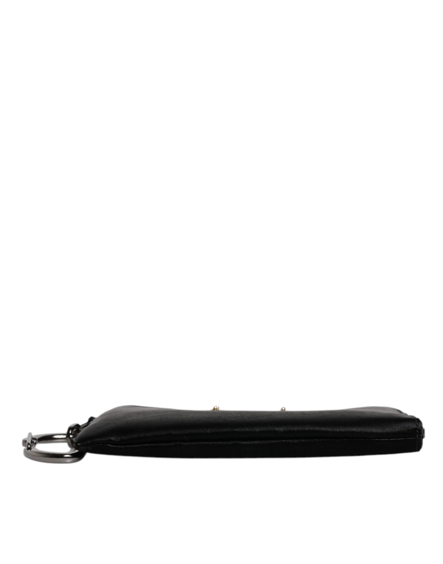 Schwarze Clutch aus Nylon mit Logo-Schild und Schlüsselring