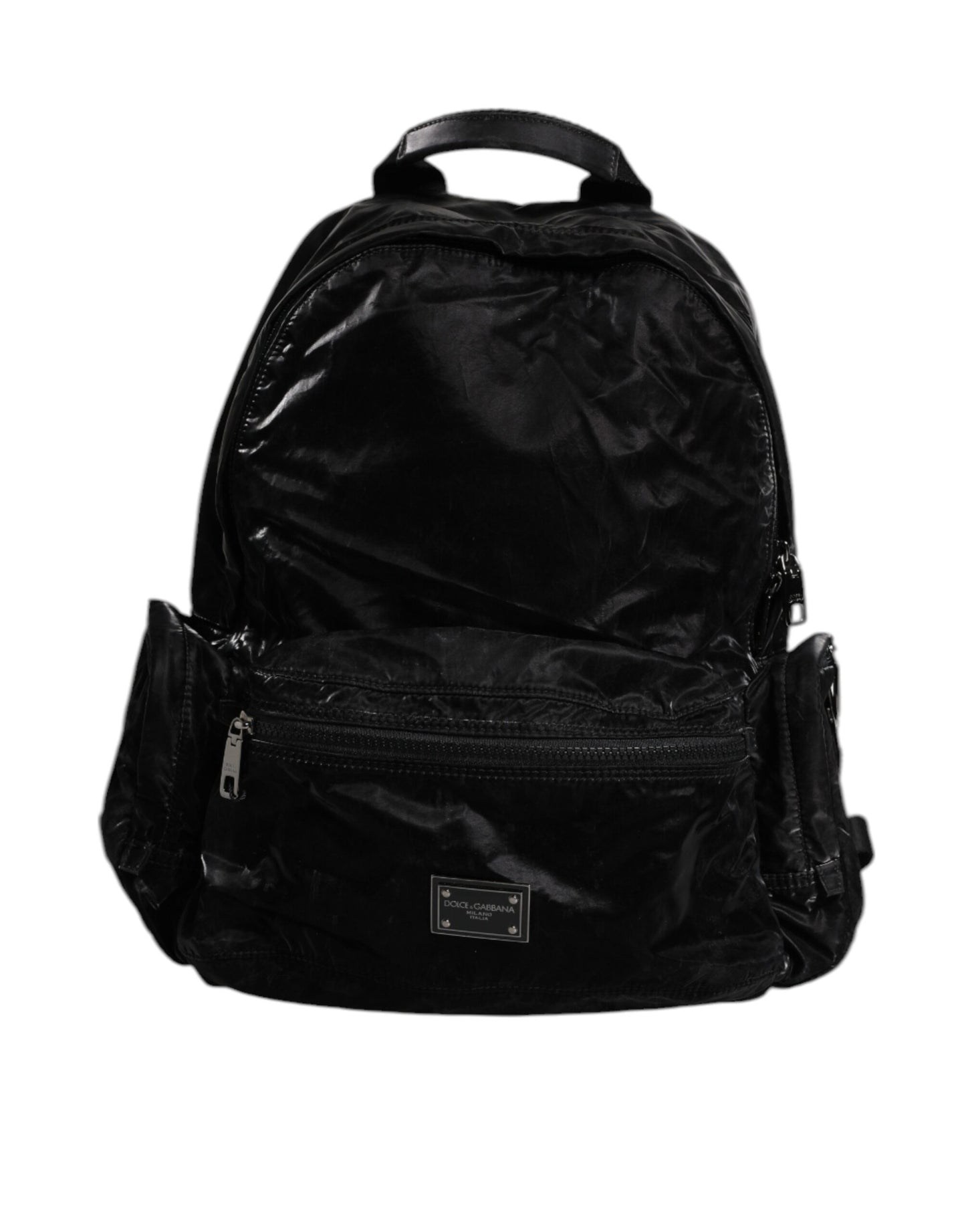 Black Nylon Logo Plaque Travel School Backpack Bag