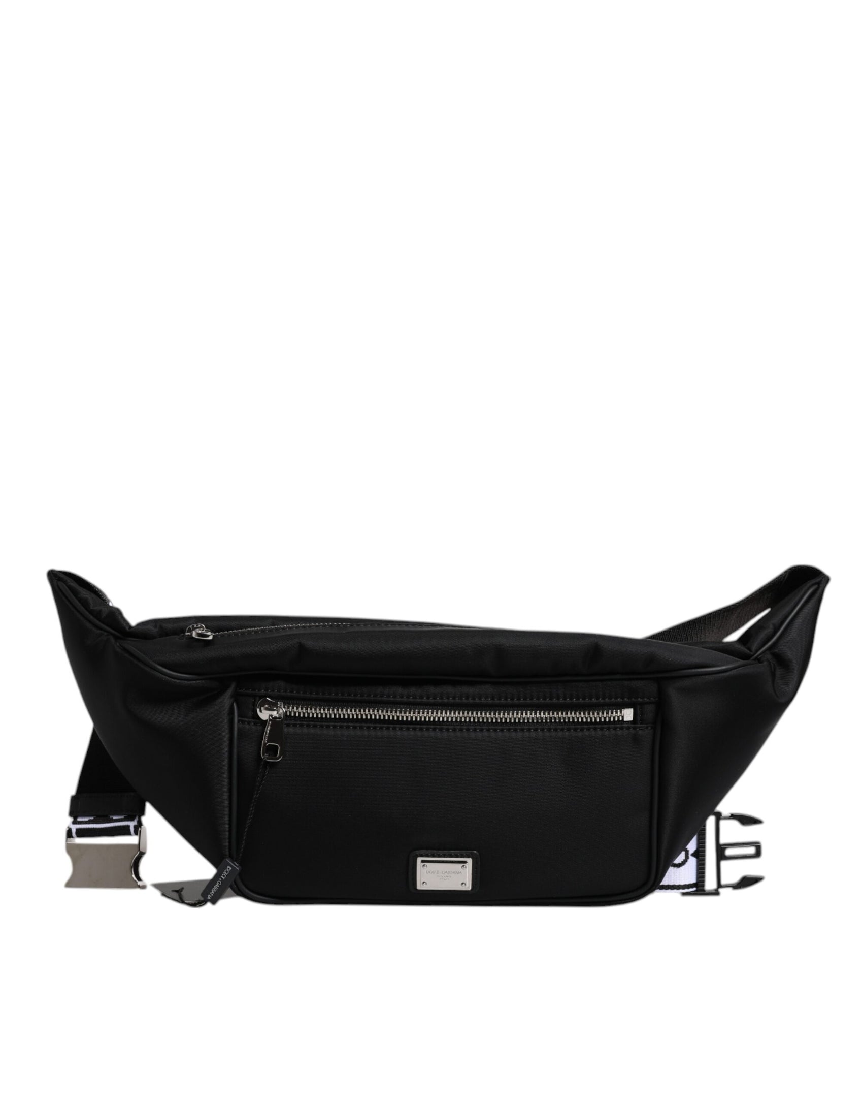 Black Polyester Logo Plaque Belt Waist Men Fanny Pack Bag