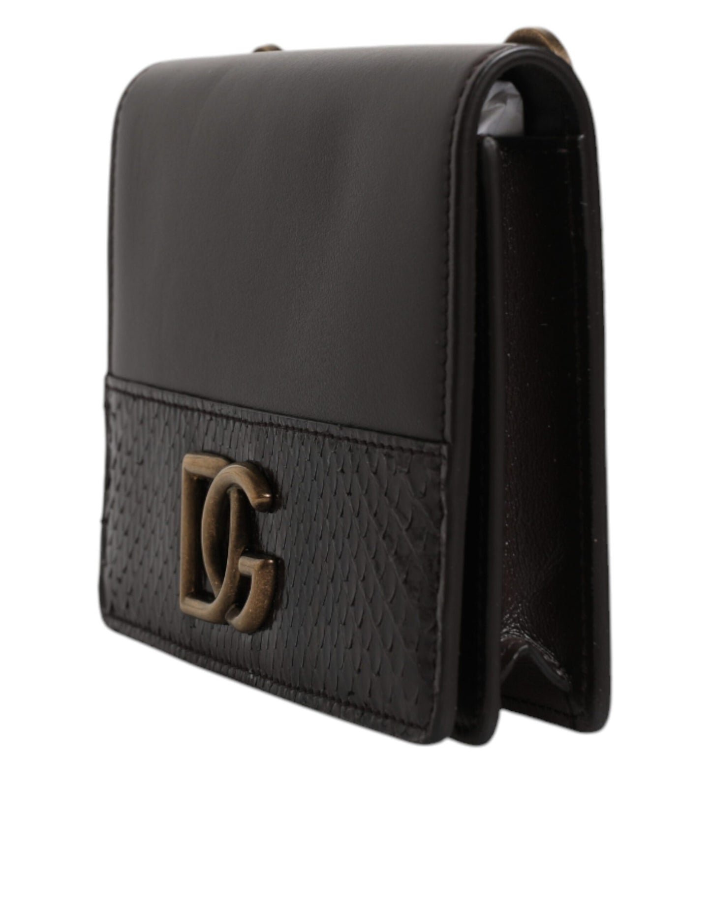 Portafoglio porta carte con tracolla e logo DG in pelle marrone