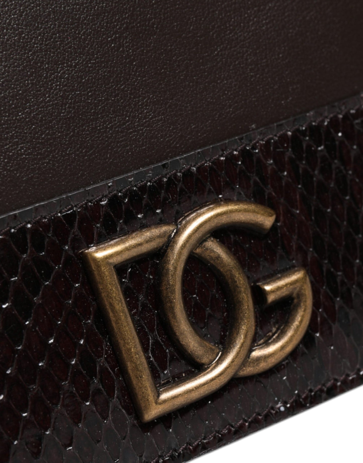 Portafoglio porta carte con tracolla e logo DG in pelle marrone