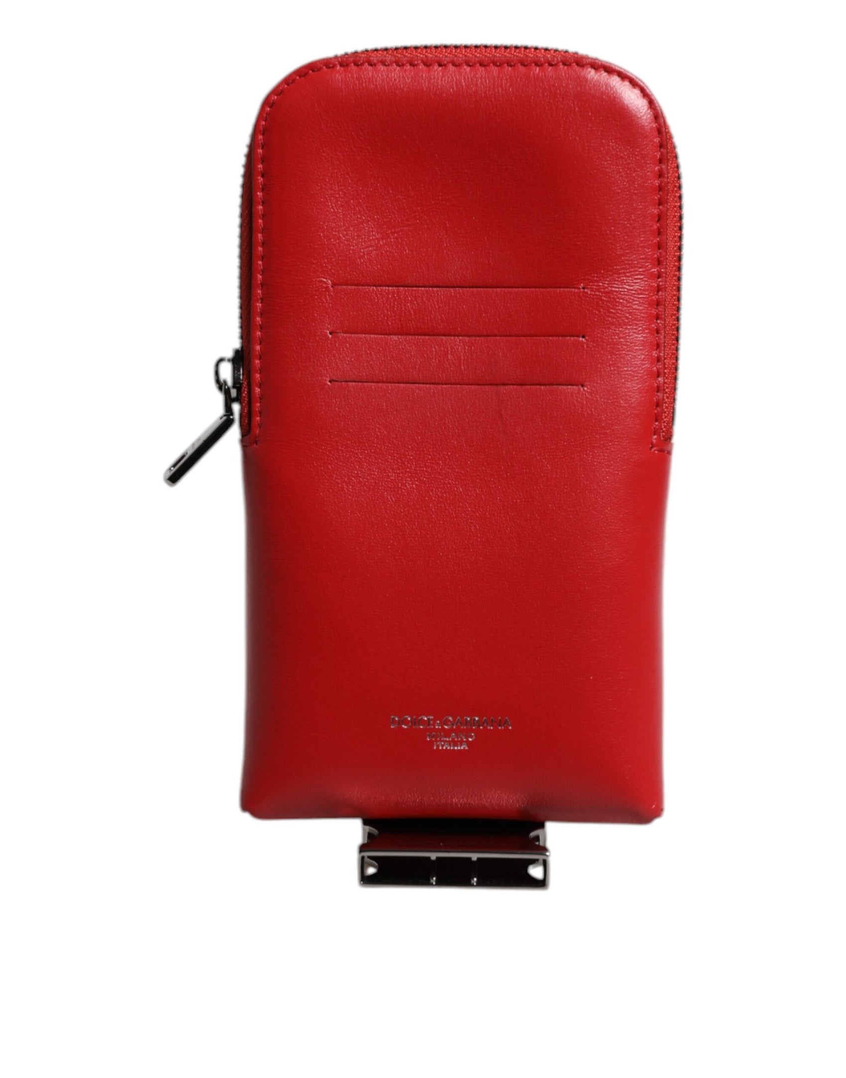 Rotes Kartenetui aus Leder mit Logo, Rundum-Reißverschluss und breitem Riemen (Kopie)